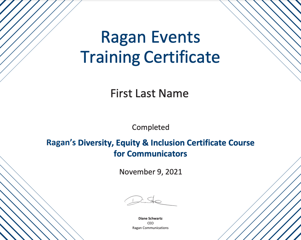 Ragan Events Training Certificate
