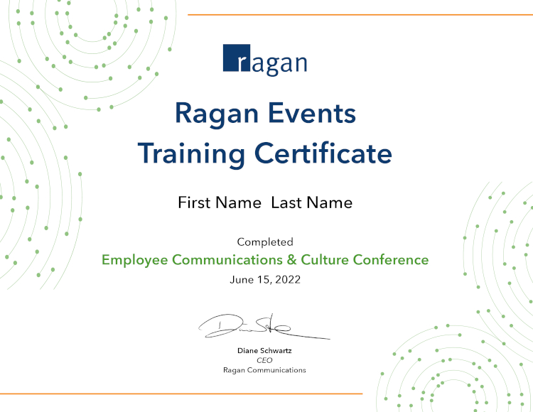 Ragan's Certificate Employee Comminications & Culture Conference
