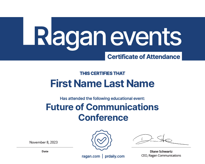 Future of Communications Conference Certificate