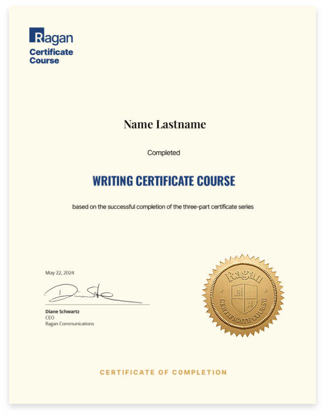 Writing Certificate Course Certificate