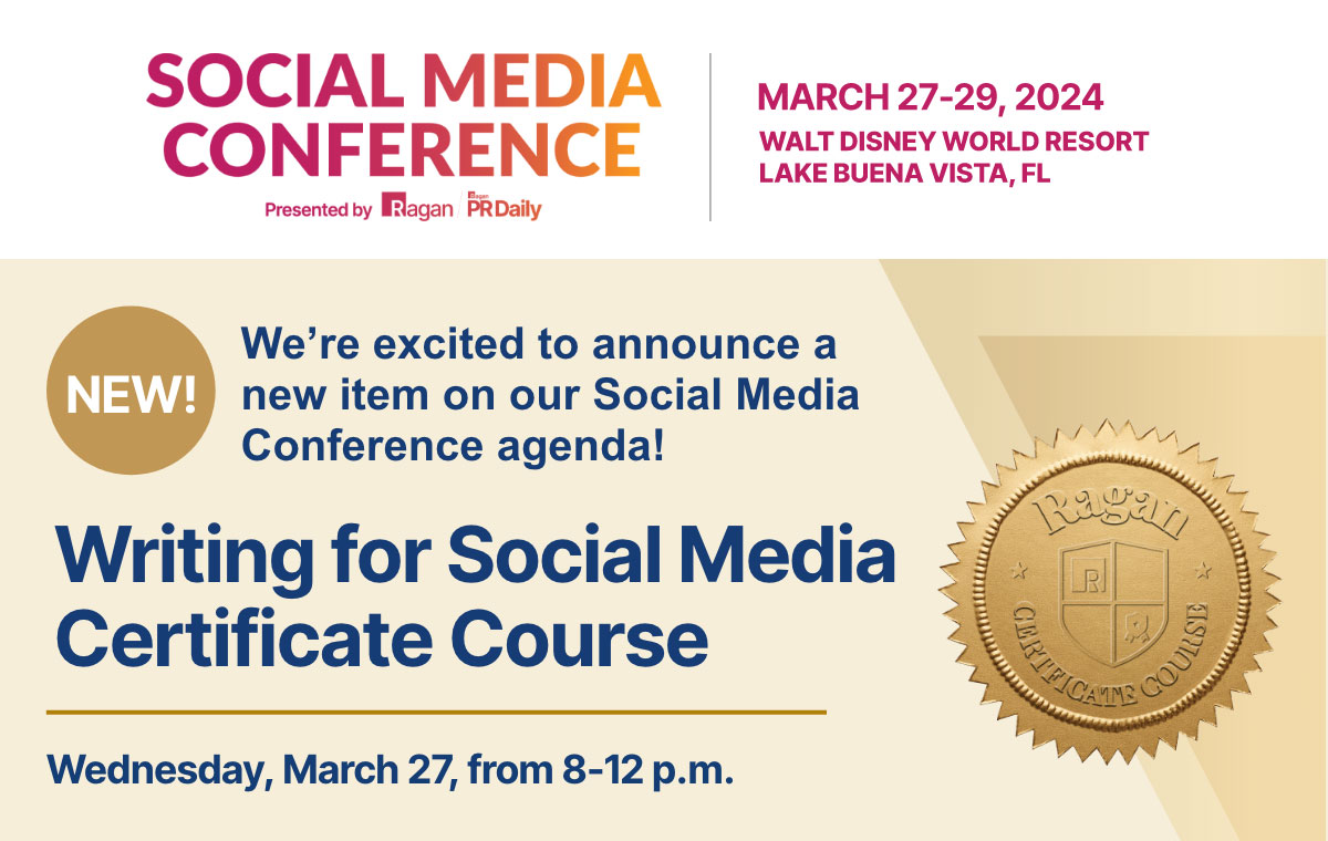 We’re excited to announce a new item on our Social Media Conference agenda! Writing for Social Media Certificate Course | Wednesday, March 27 | 8-12 p.m.