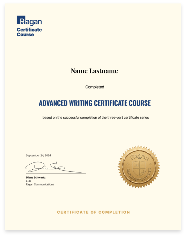Advanced Writing Certificate Course Certificate